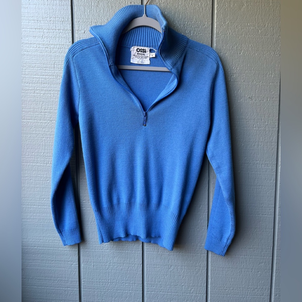 Ossi Skiwear Blue Wool Blend 1/4 Zip Skiwear Sweater Travel Vacation Outdoor